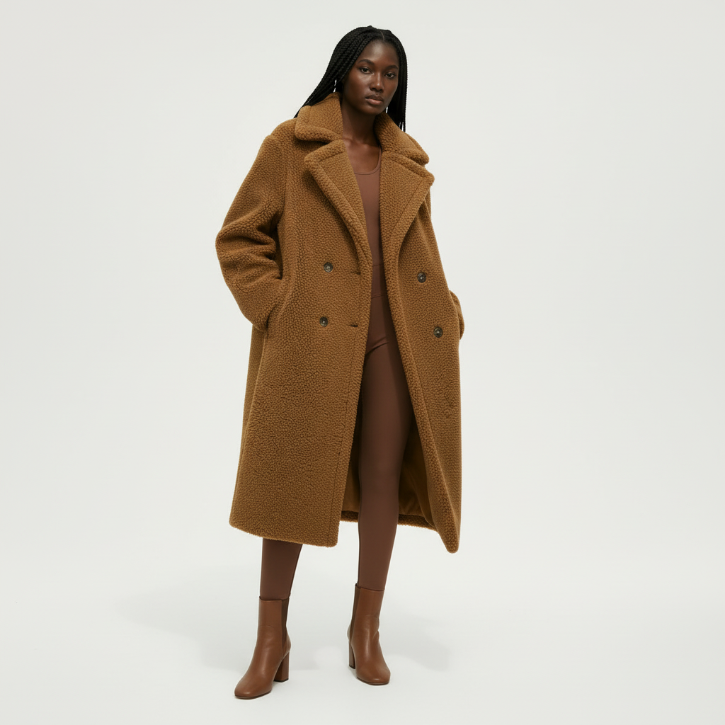 Plush Waxy Lapel Coat