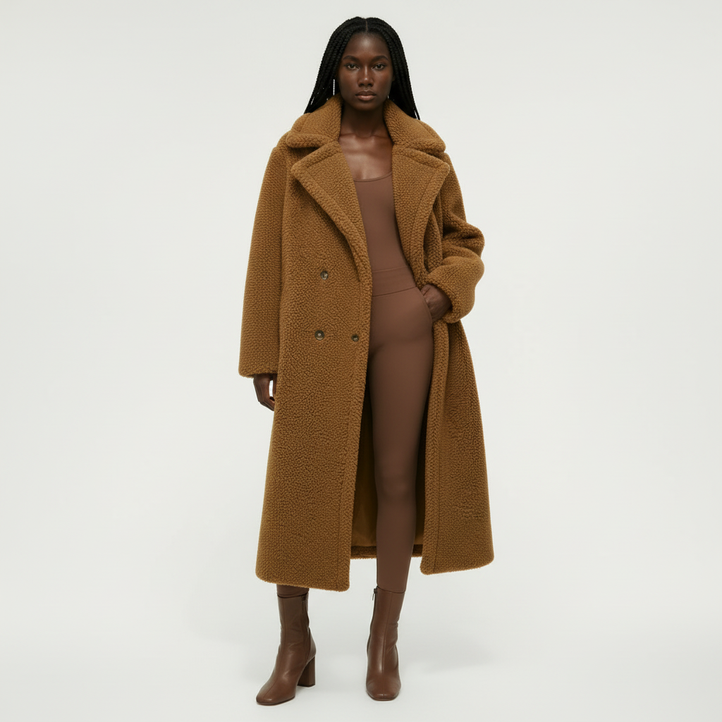 Plush Waxy Lapel Coat