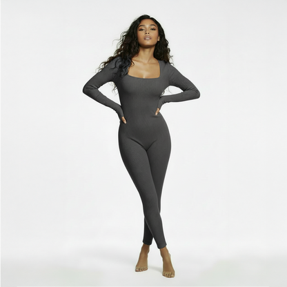 Ribbed Square Neck Jumpsuit
